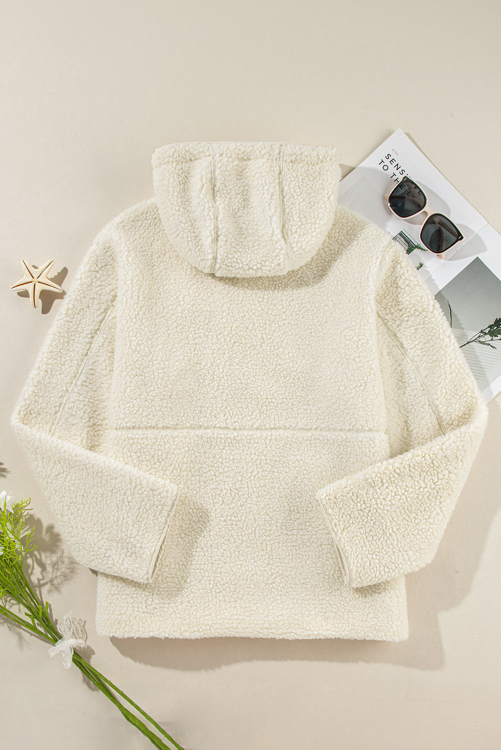 Fleece Zip Up Drawstring Hooded Pocketed Jacket from Threaded Pear