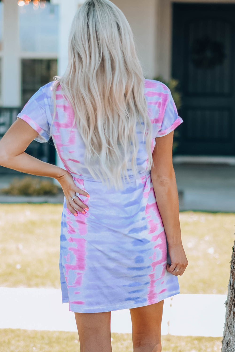 Women Tie-Dye Belted T-Shirt Dress from Enfance-Heureuse
