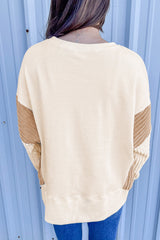 Apricot Corduroy Patchwork Drop Shoulder Long Sleeve Sweatshirt from MsDressly