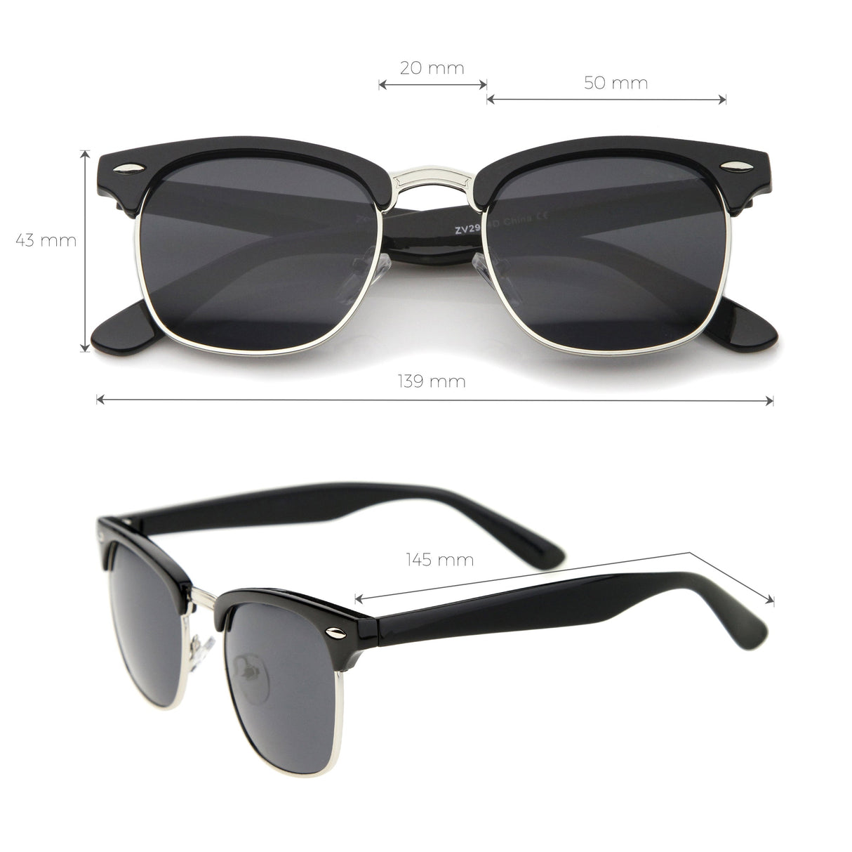 Classic Square Neutral Colored Lenses Horn Rimmed Sunglasses C771 from zeroUV