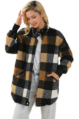 Black Zipper Side Pockets Plaid Overcoat from MsDressly