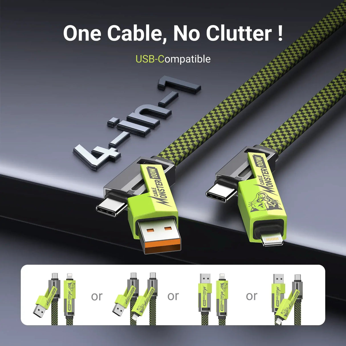 xCool Cable Monster 4-in-1 100W USB-C Charging Cable with Interchangeable Connectors from Cool Gadget