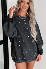 Black Beaded Corded Crew Neck Sweatshirt from MsDressly