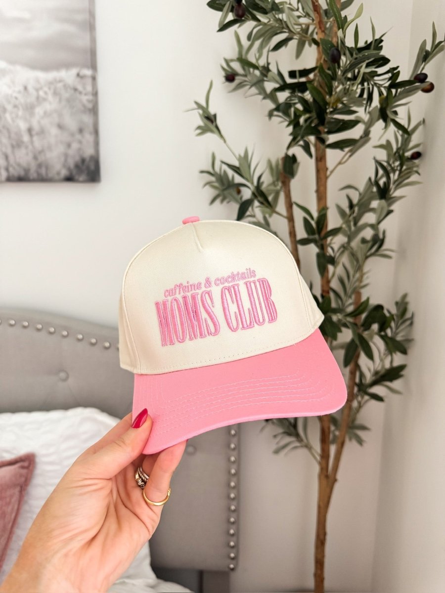'Caffeine & Cocktails Moms Club' 3D Embroidered Snapback Trucker Hat from United Monograms