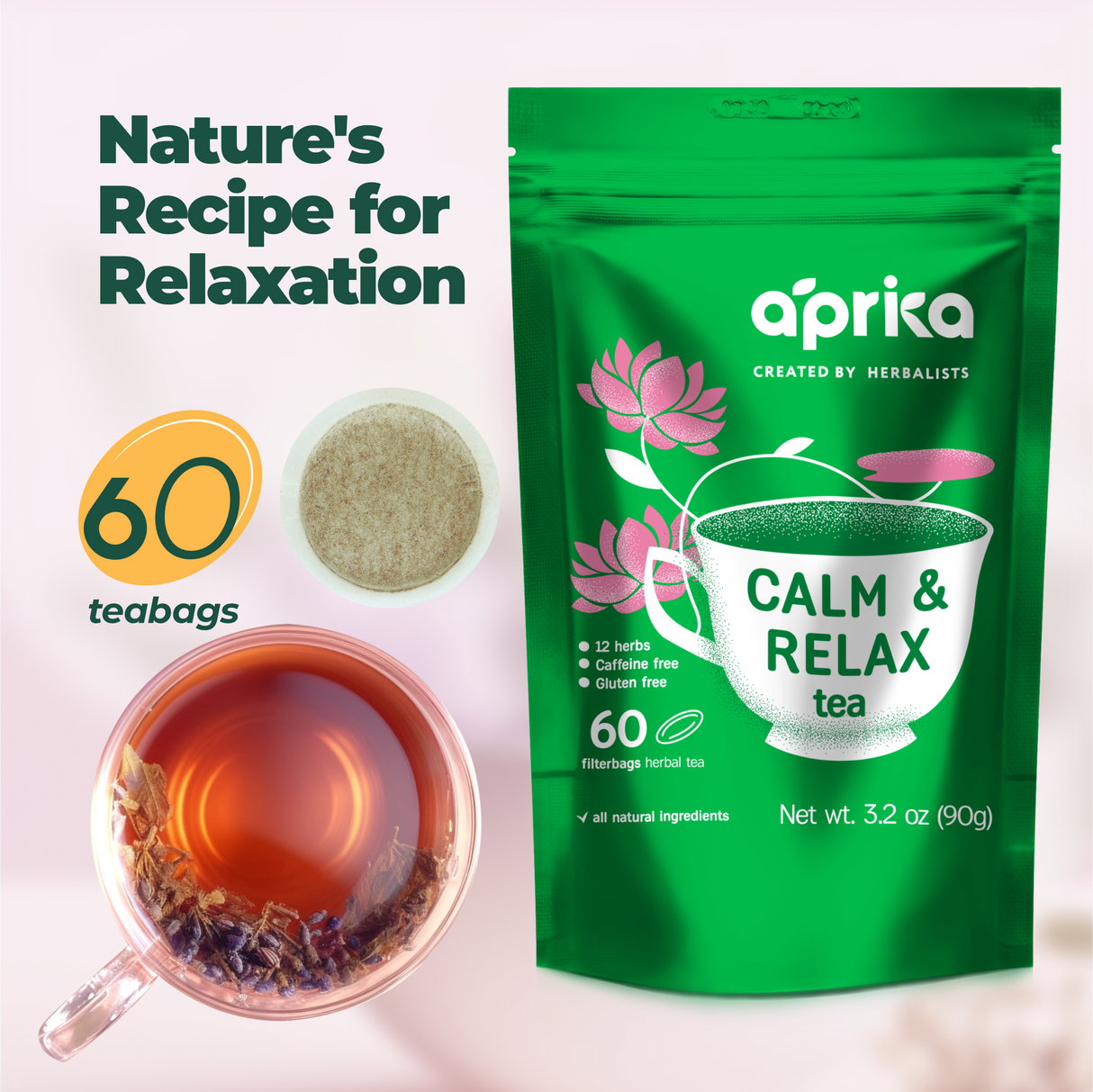 Calm and Relax Herbal Tea, 60 Bags from Aprika Life