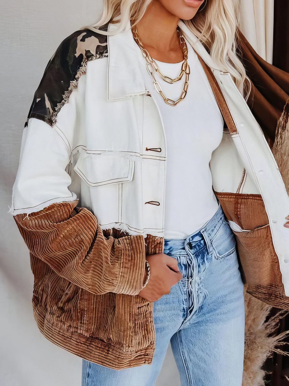 Beige, Pink, and Gray Corduroy Jacket from MsDressly