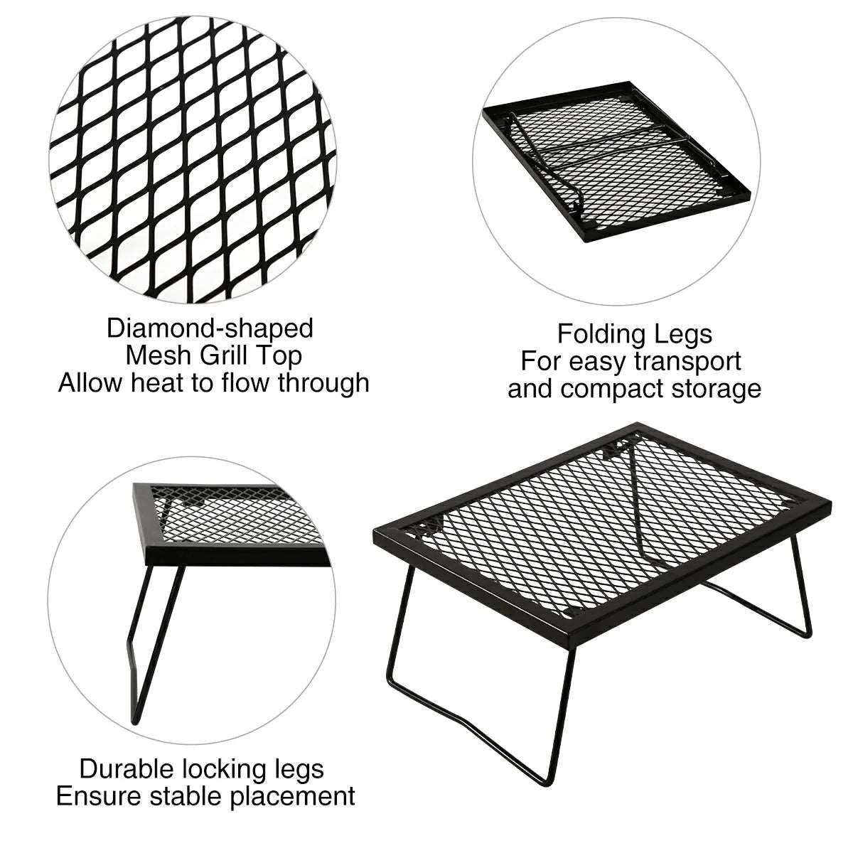 Portable Heavy Duty Folding Steel Campfire Grill Grate for Outdoor Cooking, Black From Redcamp