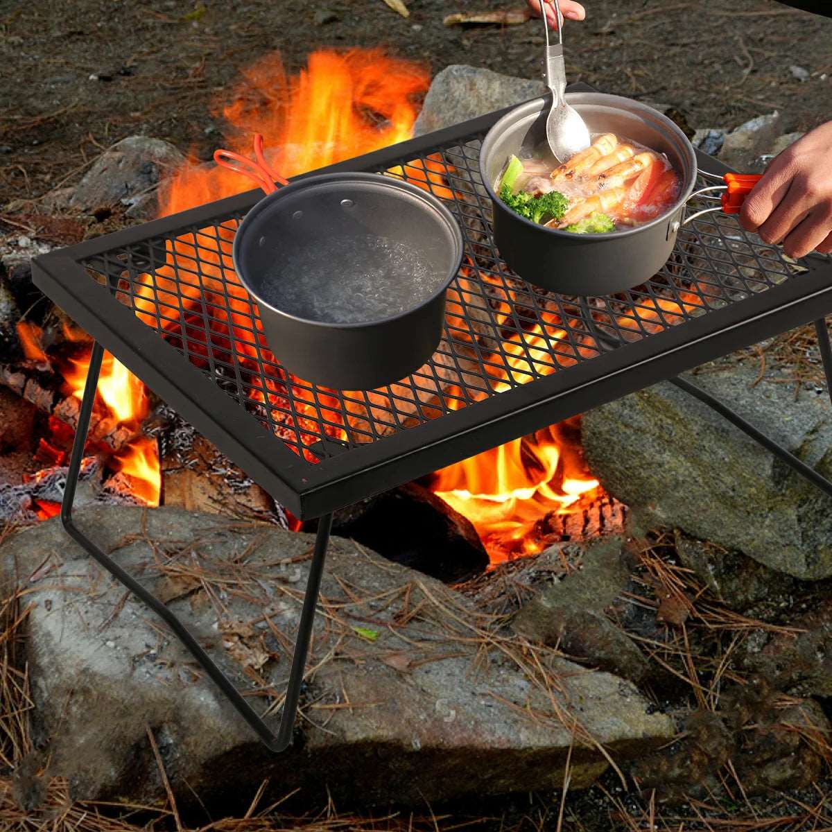 Portable Heavy Duty Folding Steel Campfire Grill Grate for Outdoor Cooking, Black From Redcamp