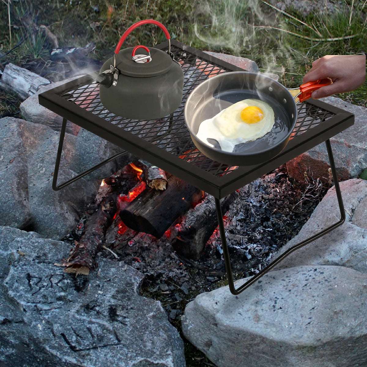 Portable Heavy Duty Folding Steel Campfire Grill Grate for Outdoor Cooking, Black From Redcamp