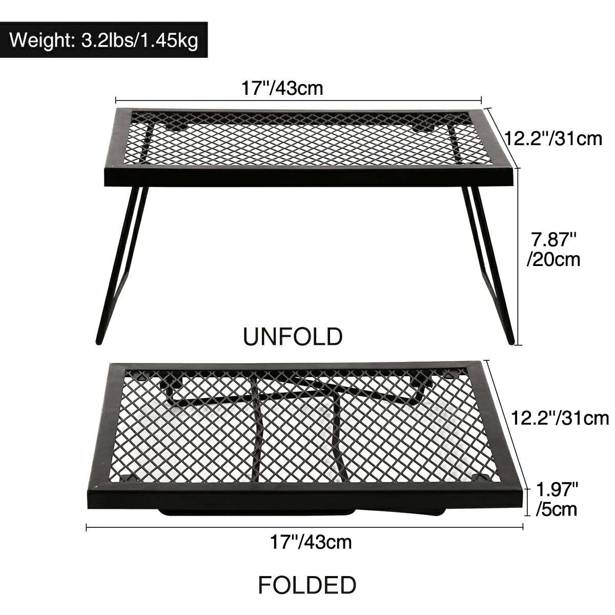 Portable Heavy Duty Folding Steel Campfire Grill Grate for Outdoor Cooking, Black From Redcamp