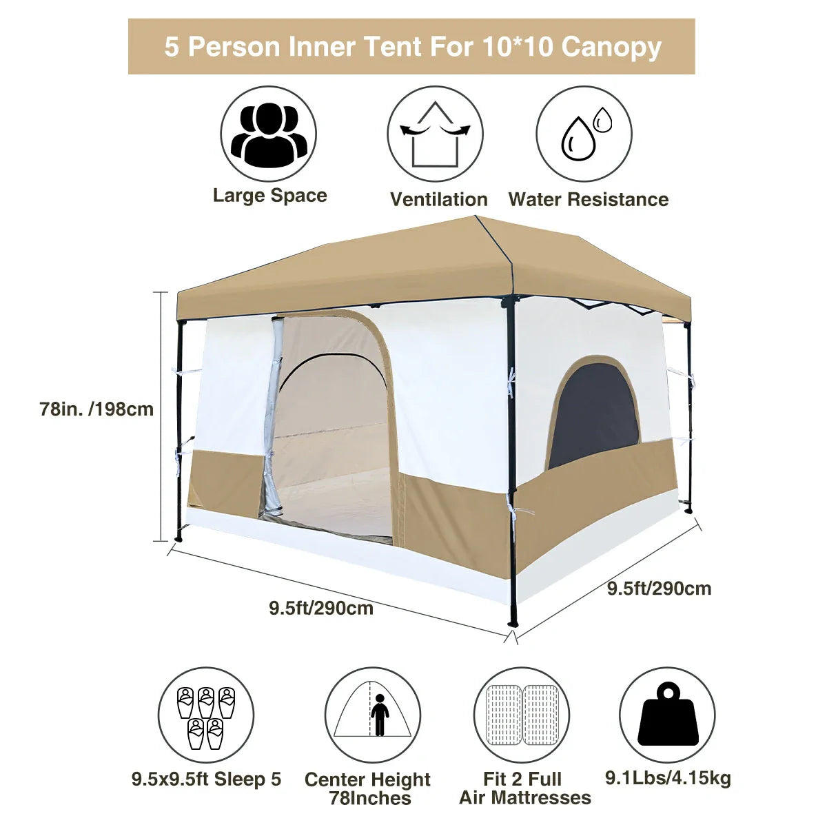 Camping Cube 10'x10' Tent for Pop Up Canopy (Canopy & Frame NOT Included) From Redcamp