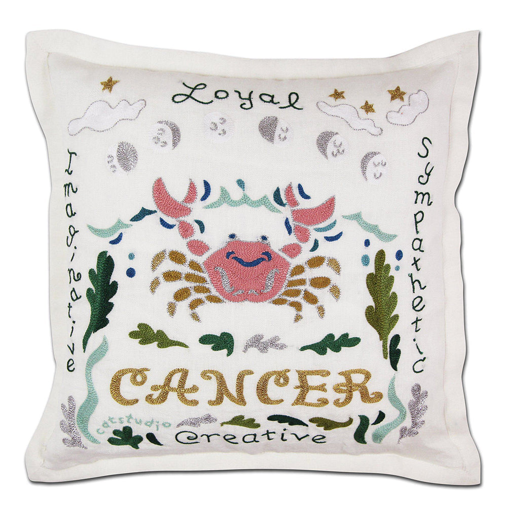 Cancer Astrology Hand-Embroidered Pillow by Cat Studio from Quirks!