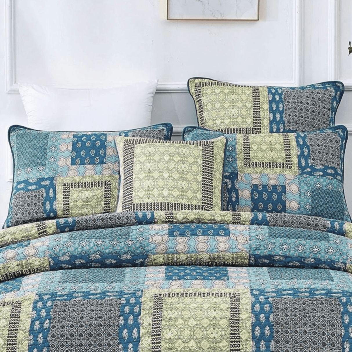 Tache Cotton Patchwork Teal Blue Green Paisley Bohemian Ocean Euro Sham (JHW-888)