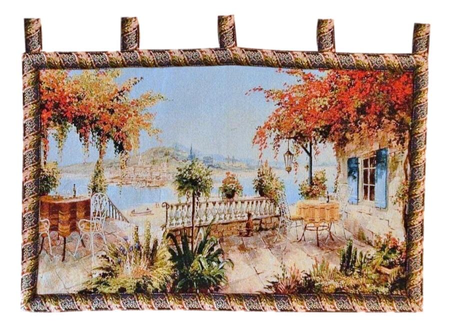 Tache Tapestry Summer Ocean View Coastal Table for Two Wall Hanging Art 28 x 47 (13571B) from Tache Home Fashion