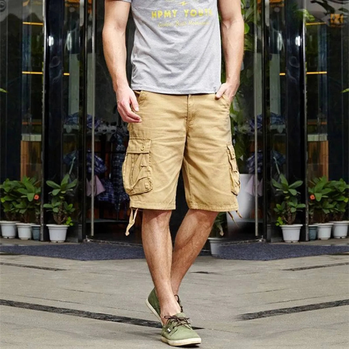 Patterned Button Cotton Cargo Trousers Shorts Strap from Kawaii Stop