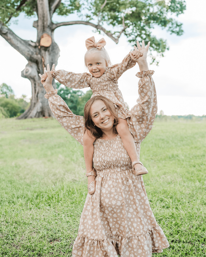 Caroline Long Sleeve Square Neck Dress - Light Khaki Floral from Bailey's Blossoms