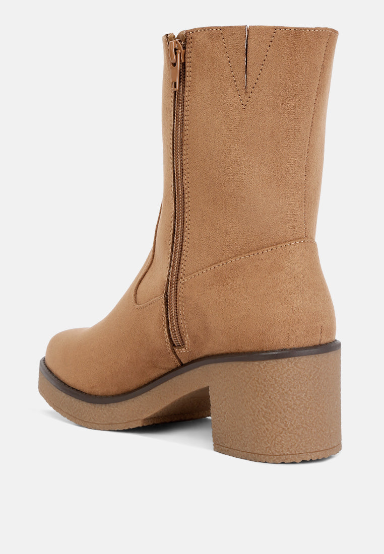 Cary Block Heel Micro Suede Boots from London Rag International
