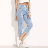Women's  Casual Ripped Design Blue Jeans From Kawaii Stop