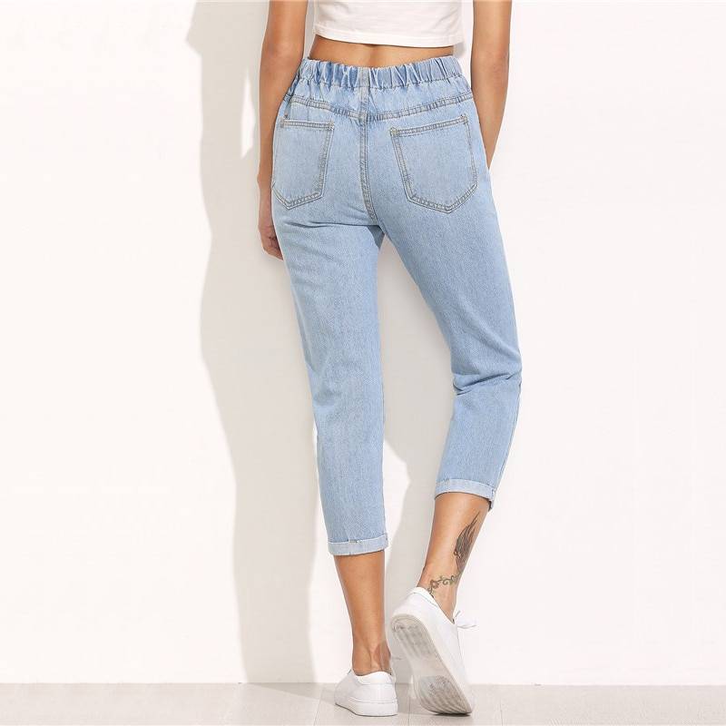 Women's  Casual Ripped Design Blue Jeans From Kawaii Stop