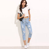 Women's  Casual Ripped Design Blue Jeans From Kawaii Stop