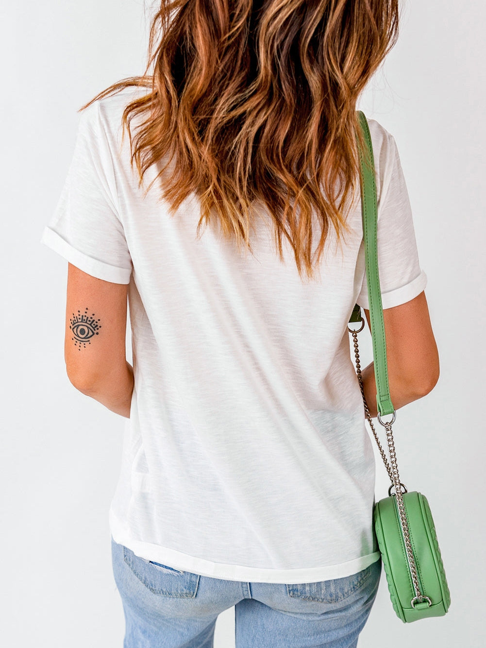 American Woman Bull Skull Print White Graphic Tee from MsDressly