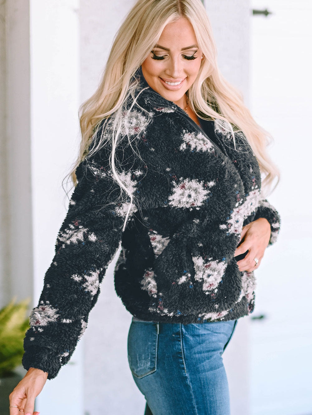 Black and White Aztec Sherpa Jacket from MsDressly