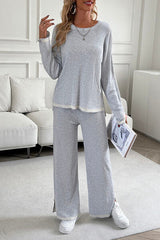 Devine Contrast Trim Round Neck Top and Pants Set from Enfance-Heureuse