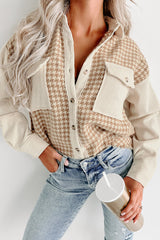 Beige Corduroy Shirt Jacket with Houndstooth Panel from MsDressly
