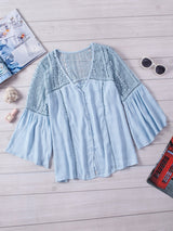 3/4 Sleeve Crochet Blouse in Light Blue from MsDressly