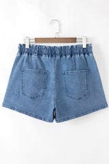 Braelynn Drawstring High Waist Casual Denim Shorts from Threaded Pear