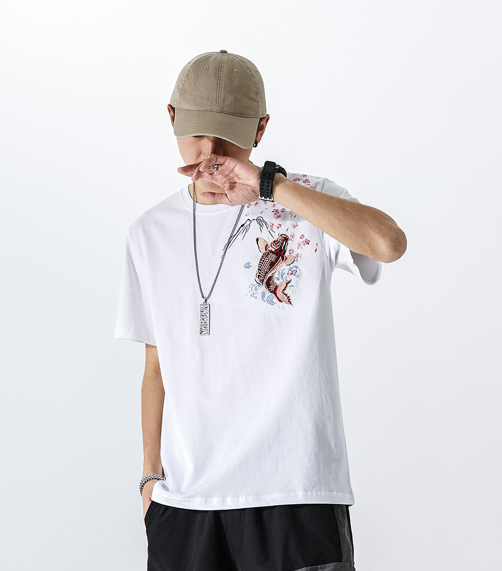 Dancing Fish Embroidery Tee from Niepce Inc