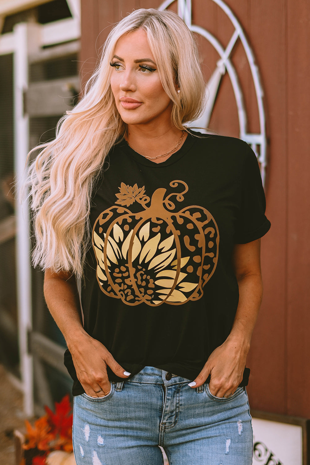 Black Halloween Sunflower Pumpkin T-Shirts from MsDressly