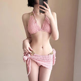 Chain Halter Bikini Set with Skirt – Korean 3PCS Beach Swimwear from Kawaii Stop