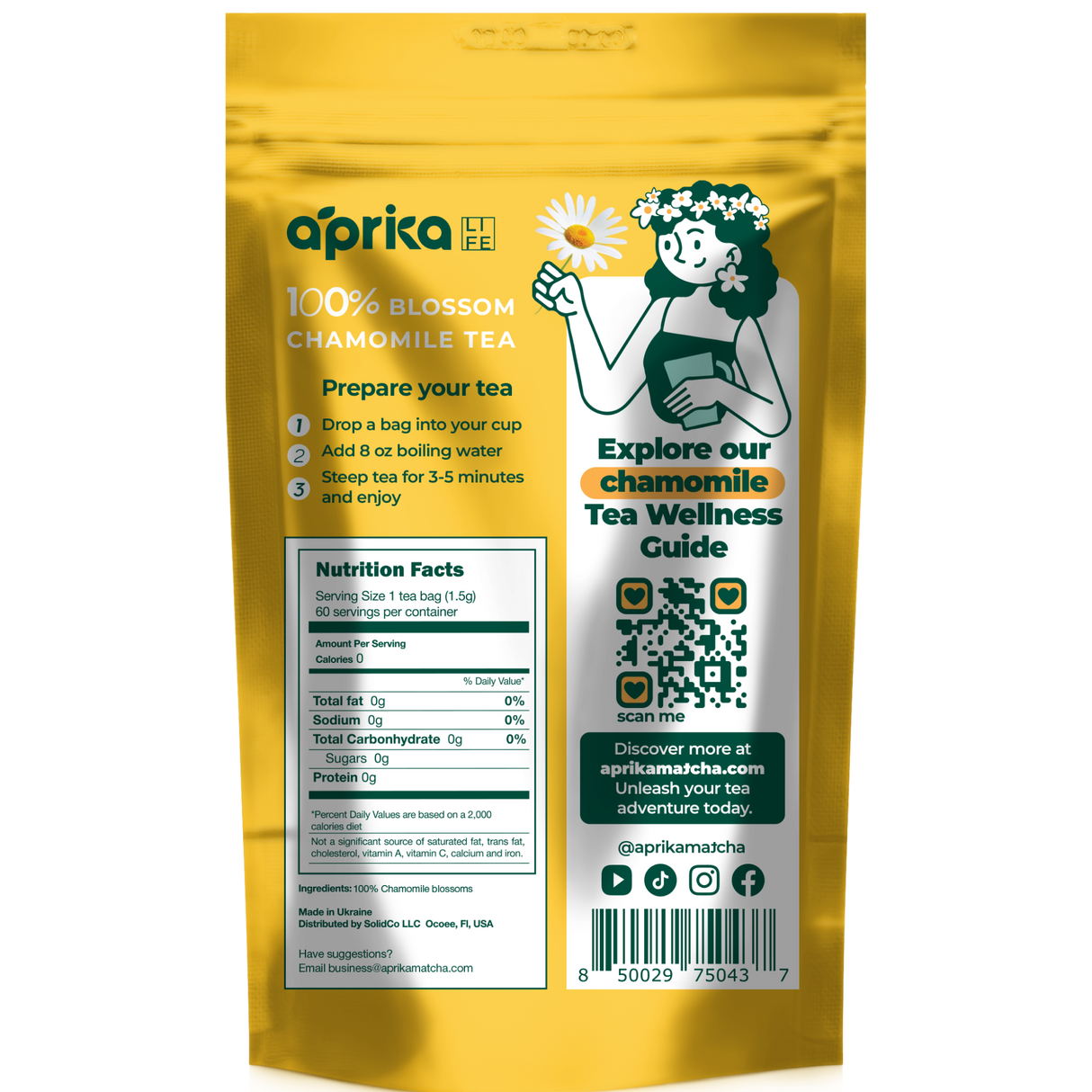 100% Pure Chamomile Herbal Tea, 60 Bags from Aprika Life