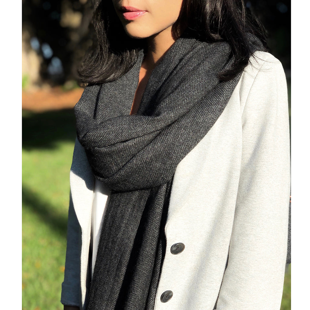 Charcoal Handloom  Cashmere Scarf from SLATE + SALT
