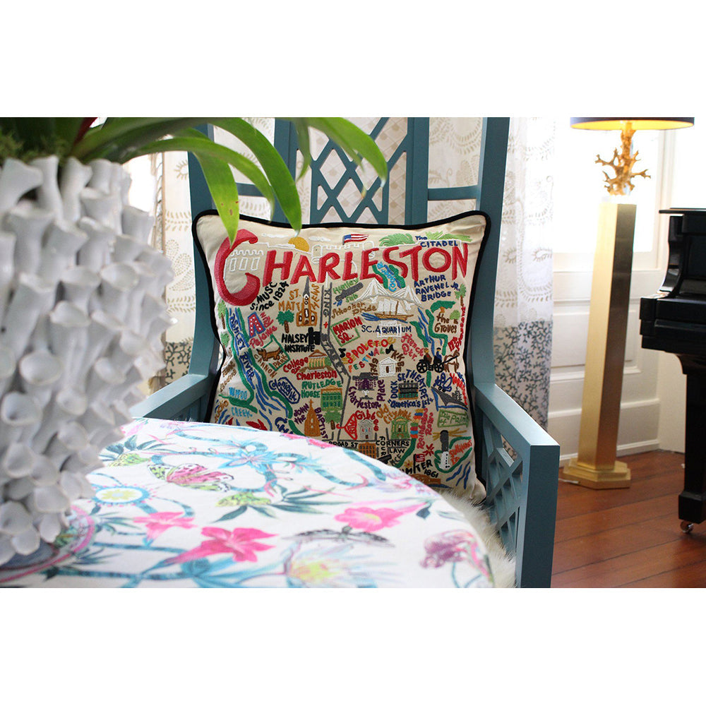 Charleston Hand-Embroidered Pillow from Quirks!