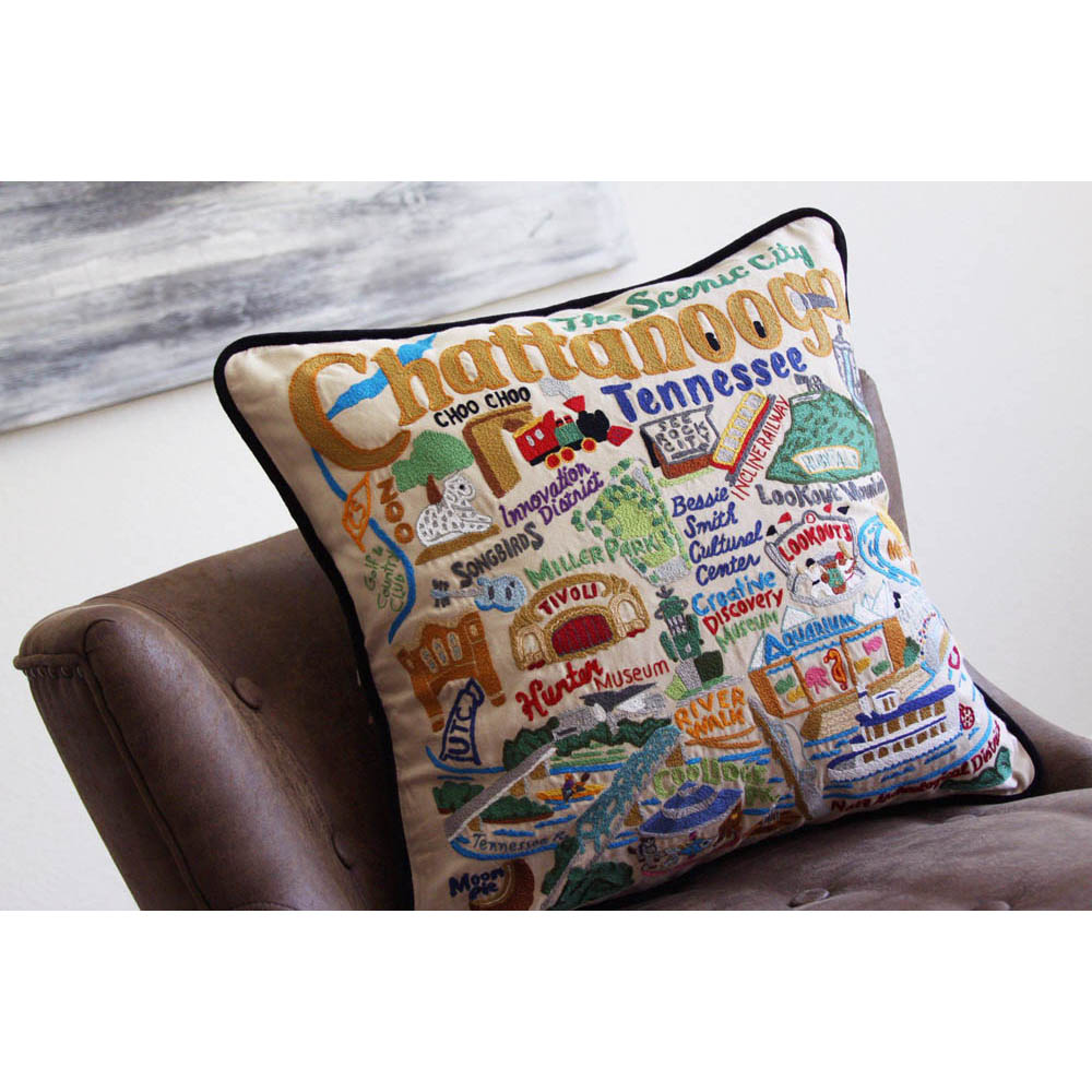 Chattanooga Hand-Embroidered Pillow by CatStudio from Quirks!