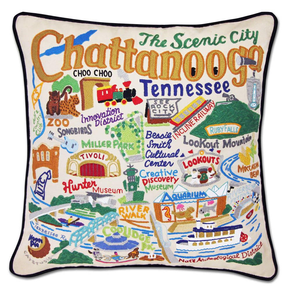 Chattanooga Hand-Embroidered Pillow by CatStudio from Quirks!