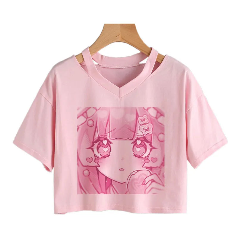 Cherry Blossom Dreams Crop Top – Sweet Manga-Inspired Pink Tee From Kawaii Stop