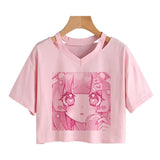 Cherry Blossom Dreams Crop Top – Sweet Manga-Inspired Pink Tee From Kawaii Stop