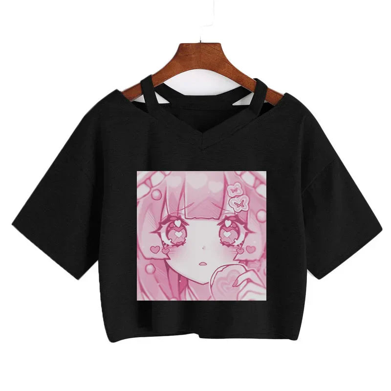 Cherry Blossom Dreams Crop Top – Sweet Manga-Inspired Pink Tee From Kawaii Stop