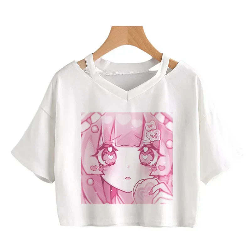 Cherry Blossom Dreams Crop Top – Sweet Manga-Inspired Pink Tee From Kawaii Stop