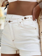 Chic White Denim Shorts with Unique Waist Detail from MsDressly