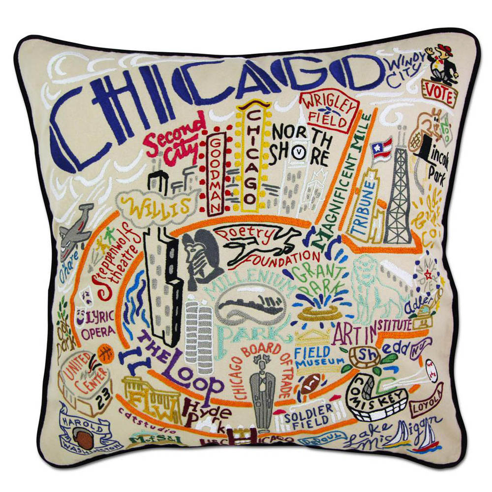 Chicago Hand-Embroidered Pillow by CatStudio from Quirks!