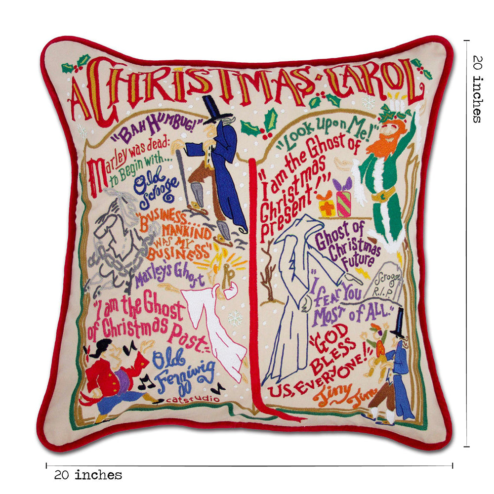 Christmas Carol Hand-Embroidered Pillow by Cat Studio from Quirks!