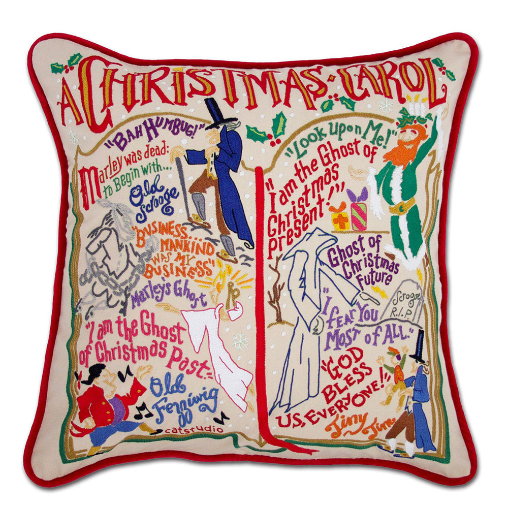 Christmas Carol Hand-Embroidered Pillow by Cat Studio from Quirks!