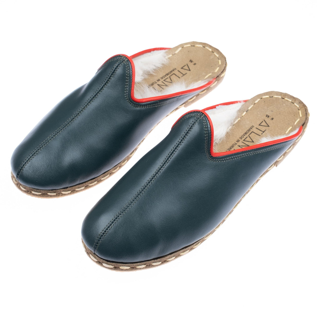 Women's Dark Green Slippers from Atlantis Handmade Shoes