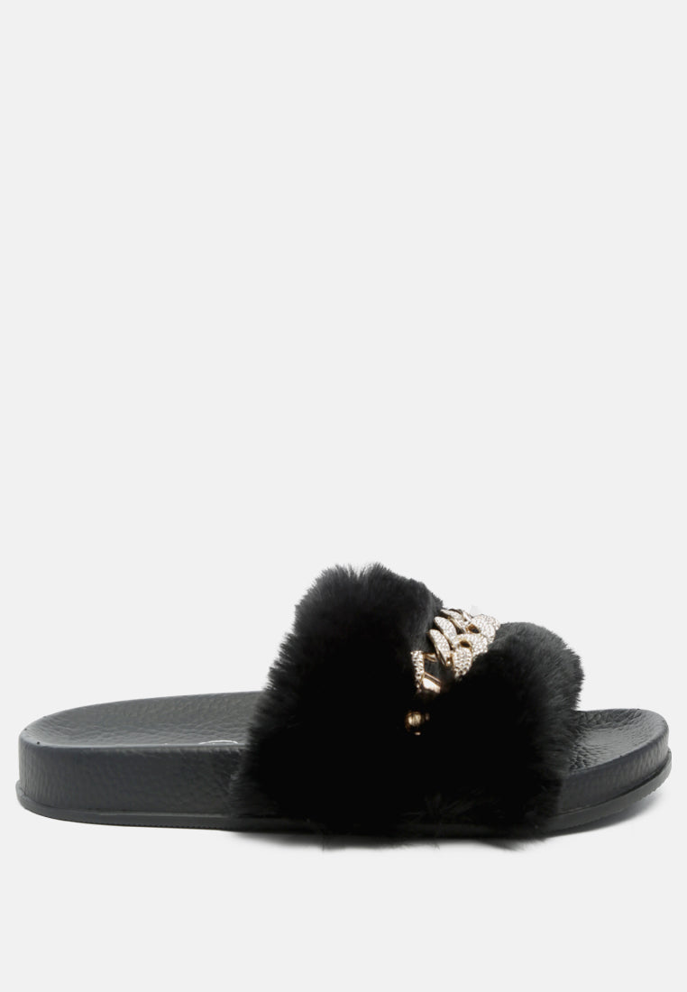 Chums Metal Chain Detail Fur Slides from London Rag International