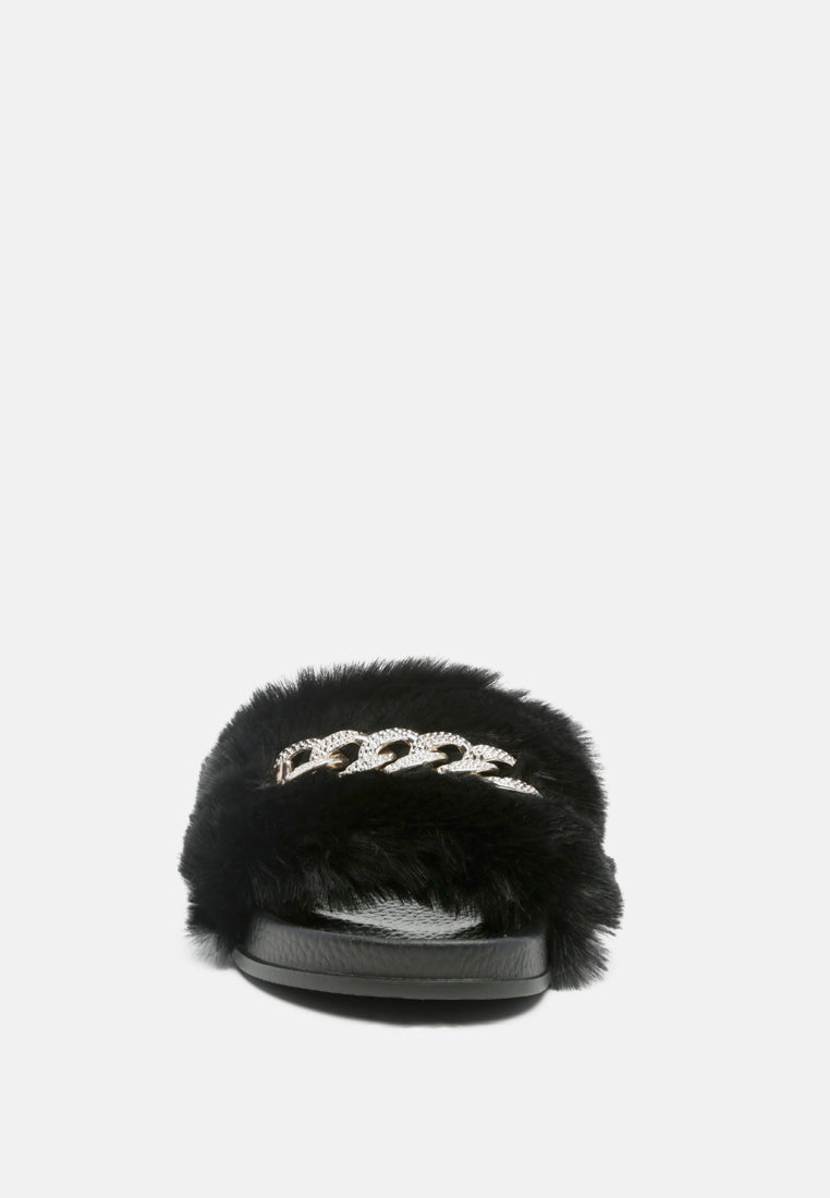 Chums Metal Chain Detail Fur Slides from London Rag International