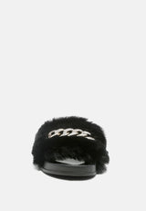 Chums Metal Chain Detail Fur Slides from London Rag International